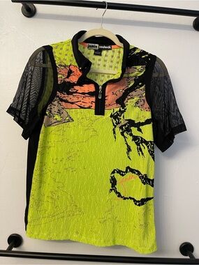 jamie sadock Lime Green and Black Short-Sleeve Golf Zip Polo with Coral Accents